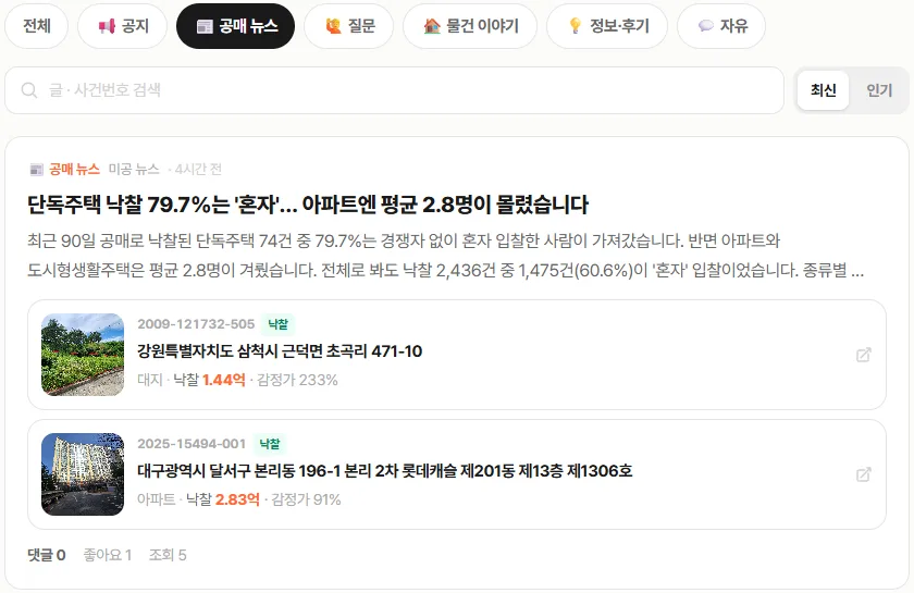 커뮤니티 공매 뉴스 글