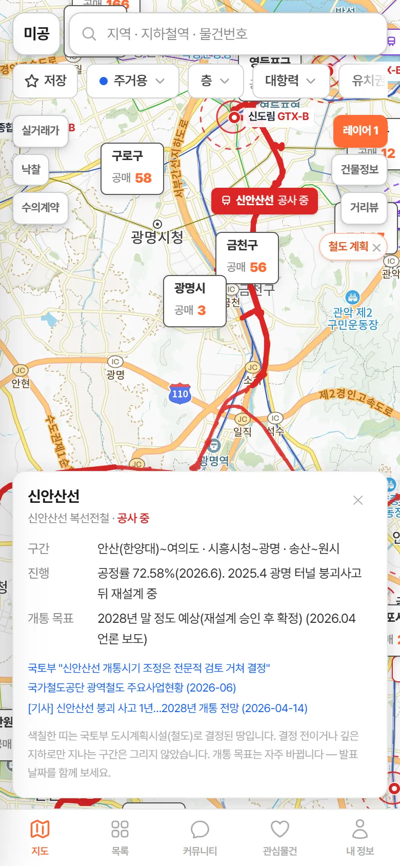 신안산선 카드 — 구간, 공정률, 개통 목표, 근거 링크